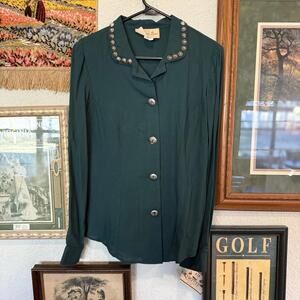 NWT New Frontier RARE Womens Western Green Long Sleeve Shirt Sz Medium Cowgirl‎